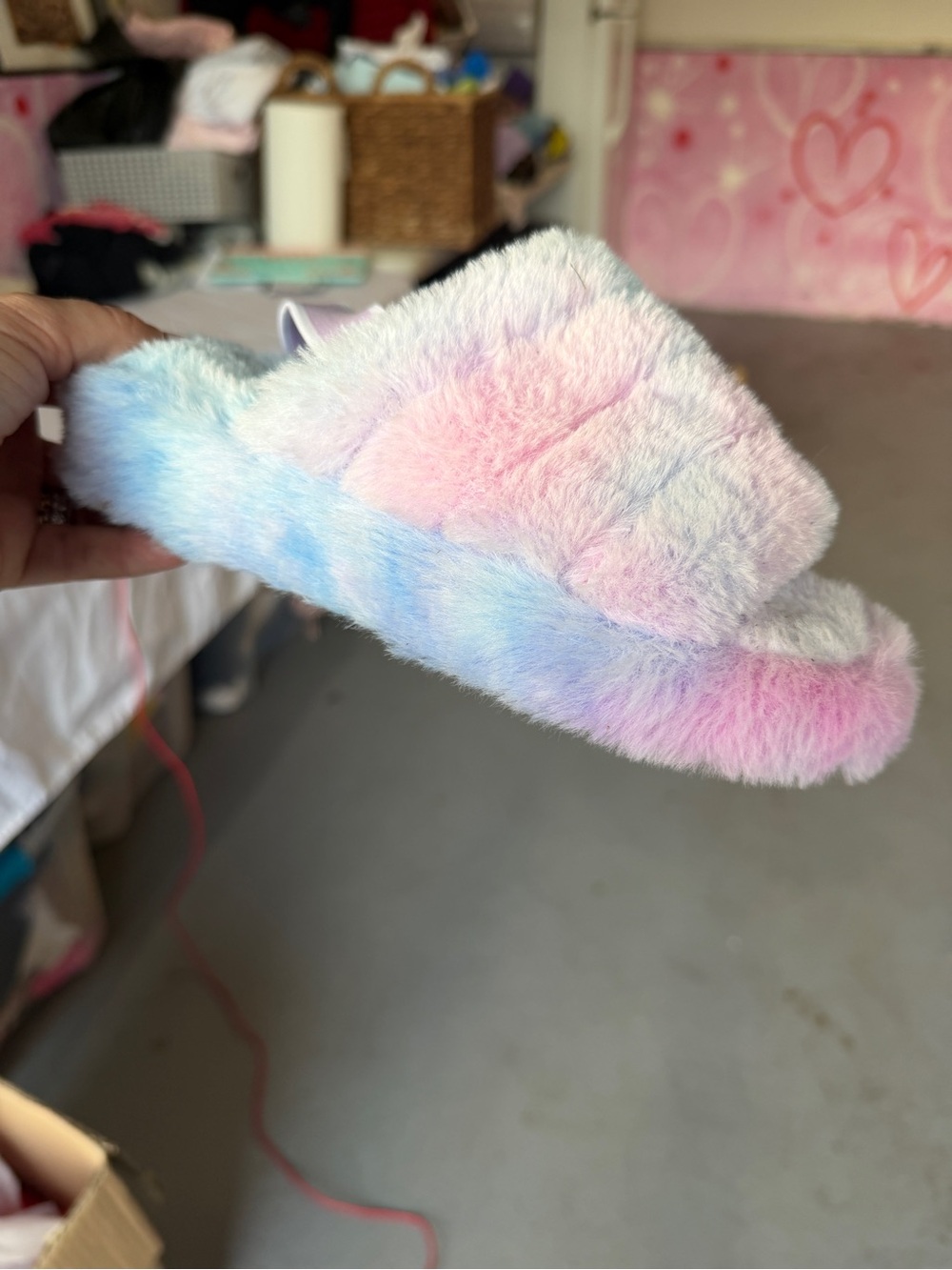 Girls Pastel Rainbow Fuzzy Slip-On Slippers
